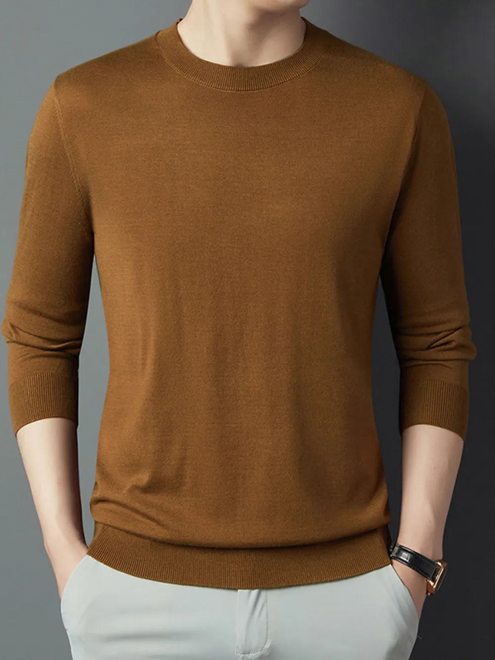 Men's Full Size Round Neck Long Sleeve Knit Top Plus Size, image 6