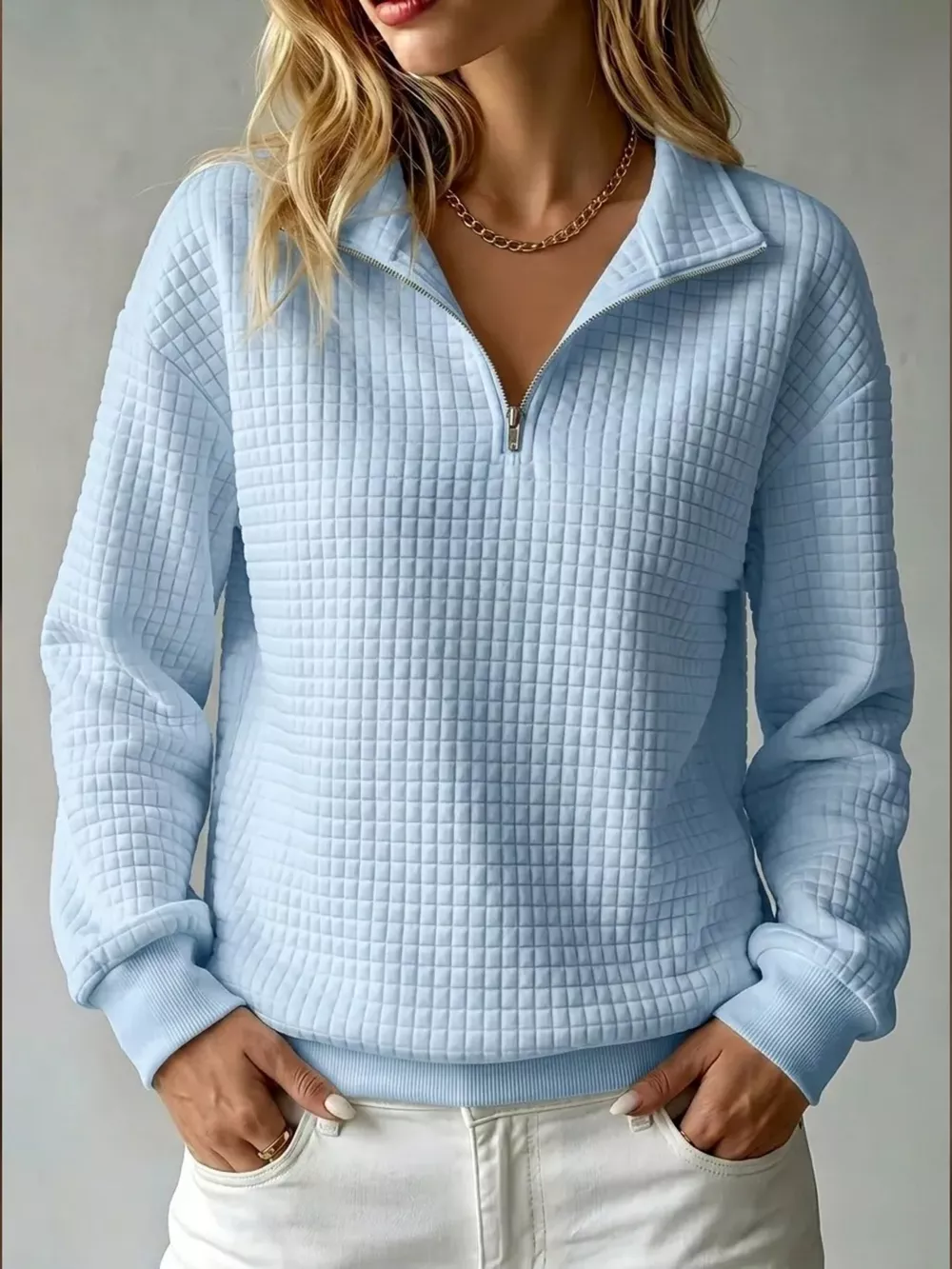 Waffle Knit Quarter-Zip Sweatshirt, image 13