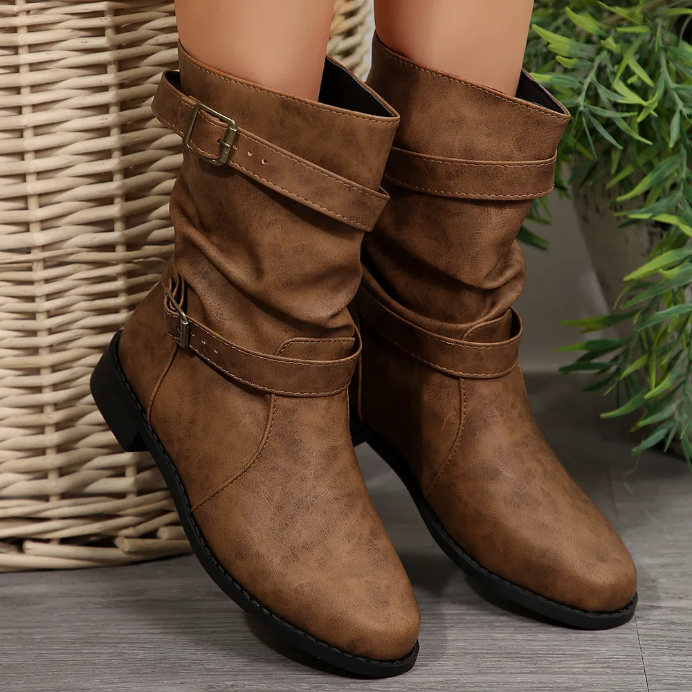 Mid-Calf Buckle Strap Boots, image 4