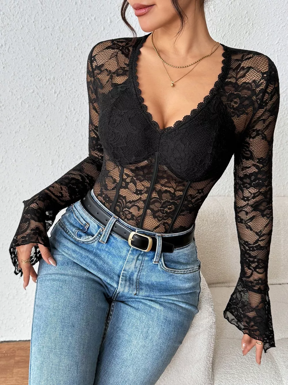 Lace Long Sleeve Bodysuit, image 4