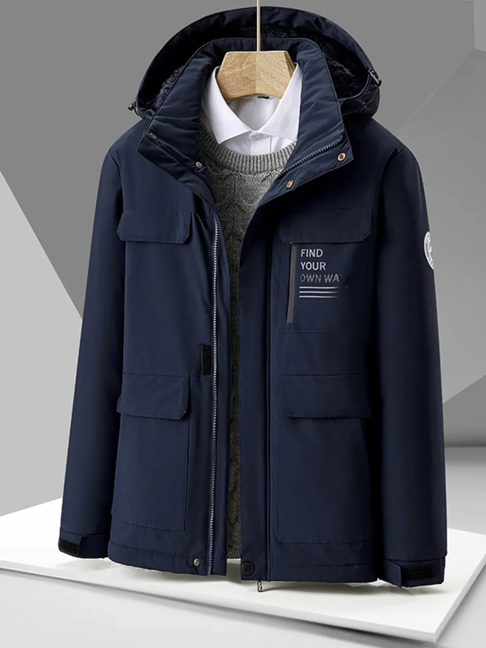 Men's Plus Size Hooded Zip Up Winter Jacket