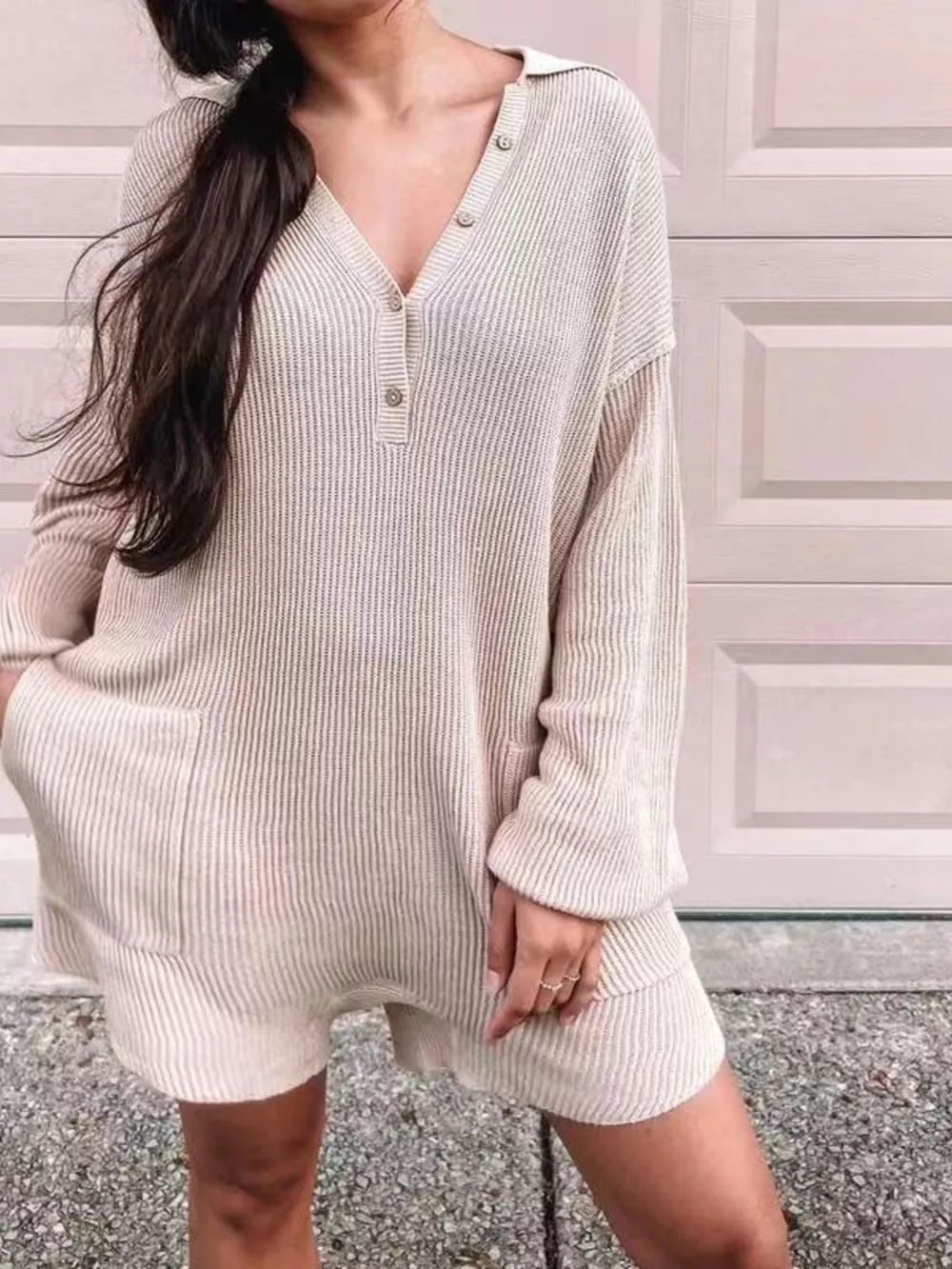 Ribbed Knit Long Sleeve Romper, image 4