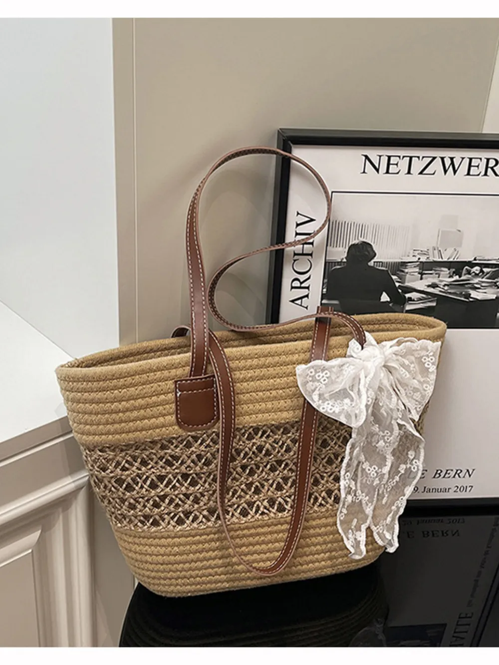 Woven Straw Shoulder Bag, image 9