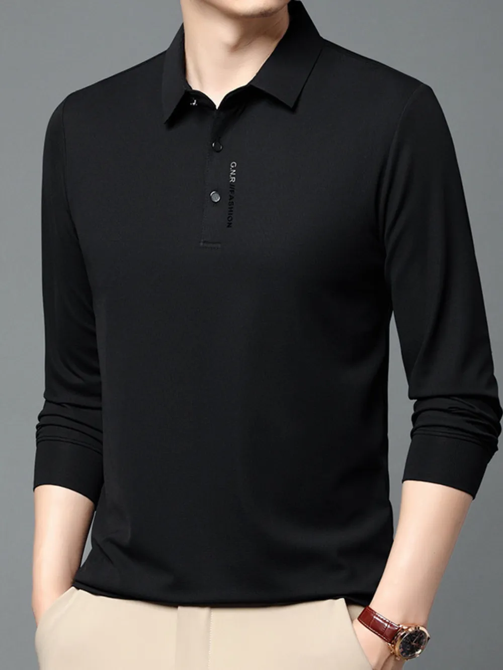 Men's Plus Size Long Sleeve Polo with Classic Collar, image 6