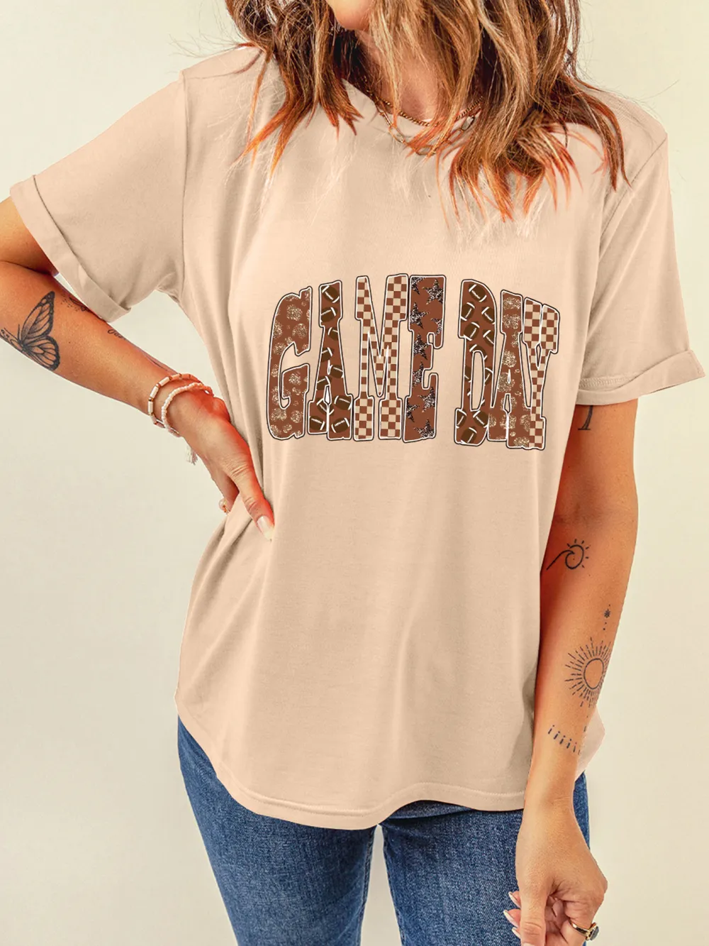 Full Size GAME DAY Checkered Letter Graphic T Shirt Plus Size, image 4