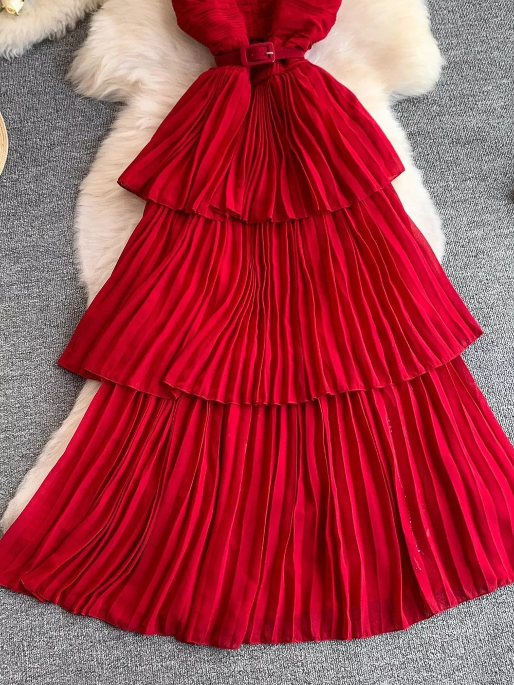 Pleated Layered Spaghetti Strap Midi Dress, image 22