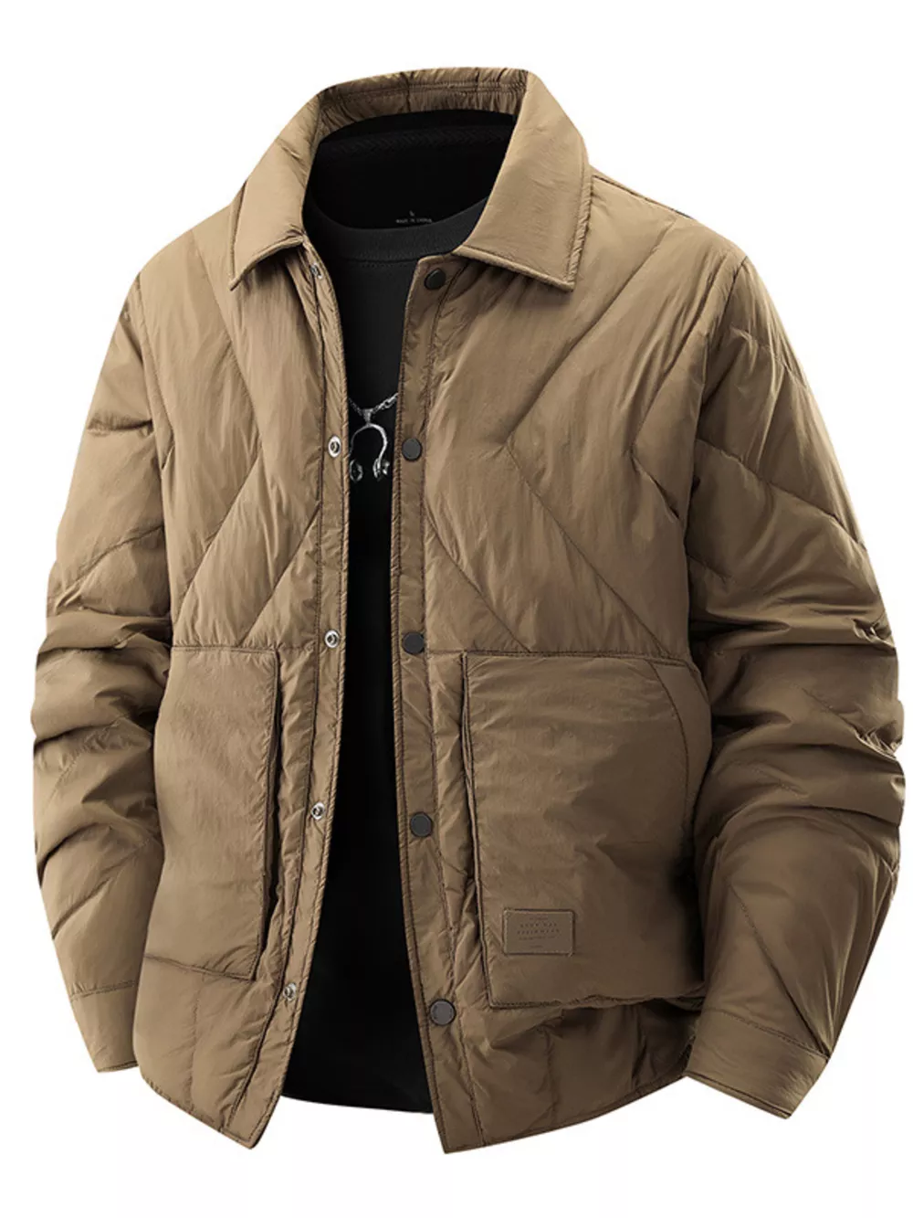 Men's Plus Size Quilted Padded Snap Down Jacket, image 3