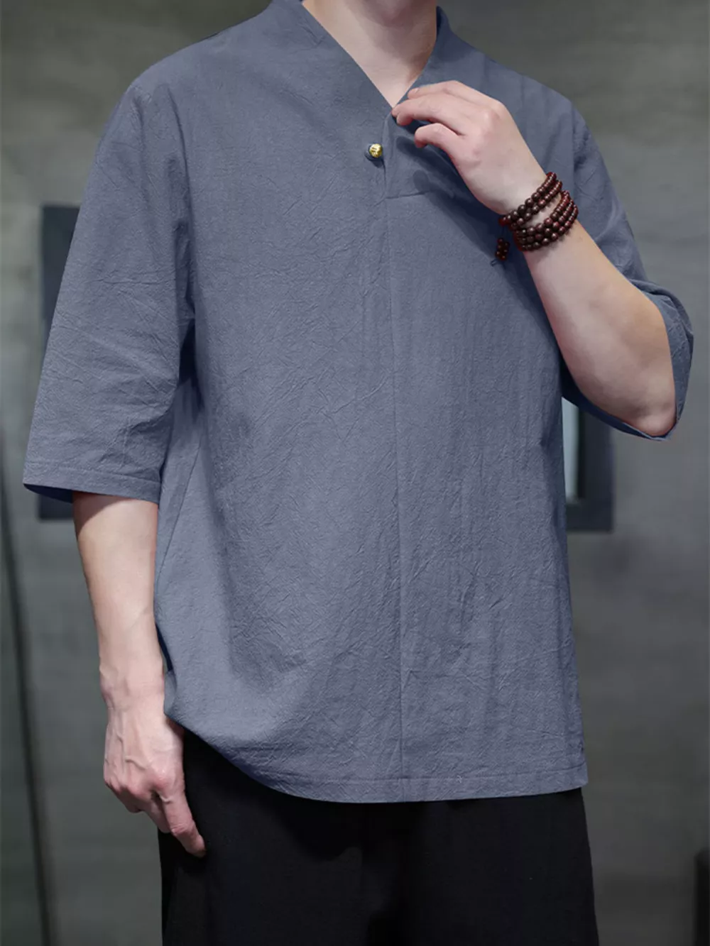 Men's Plus Size Solid Color 3/4 Sleeve Shirt, image 5
