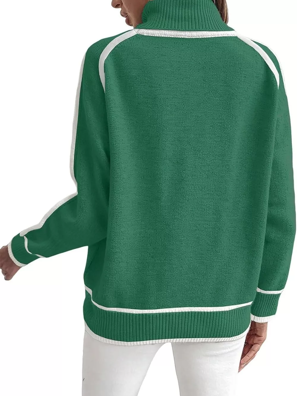 Full Size Contrast Trim Ribbed Hem Turtleneck Sweater Plus Size, image 15