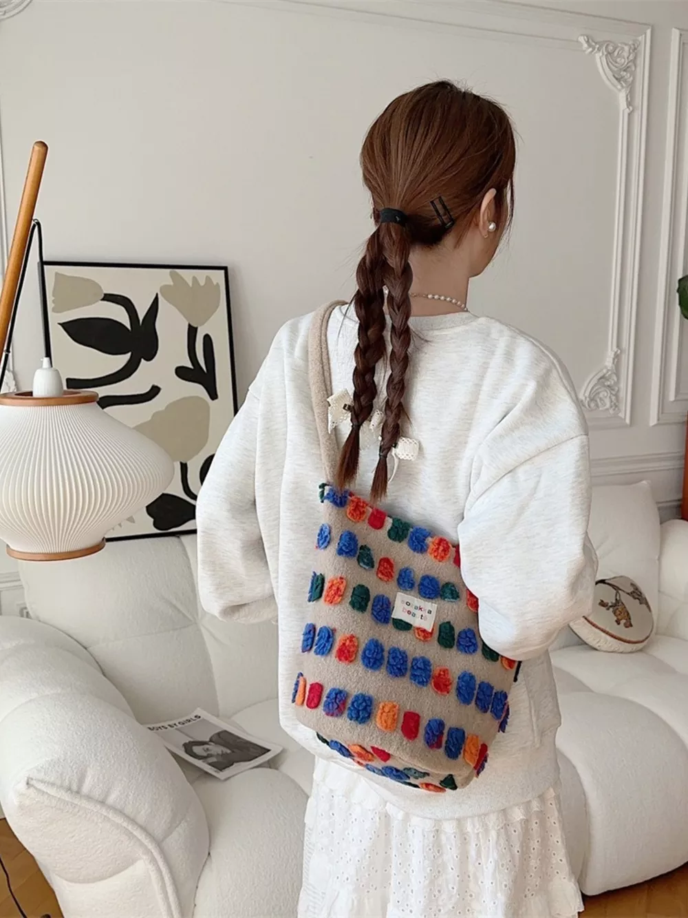 Colorful Pom-Pom Plush Crossbody Bag, image 5