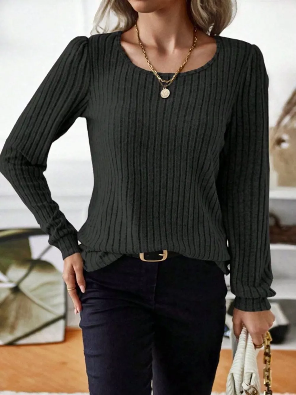 Ribbed Knit Long Sleeve T-Shirt, image 27