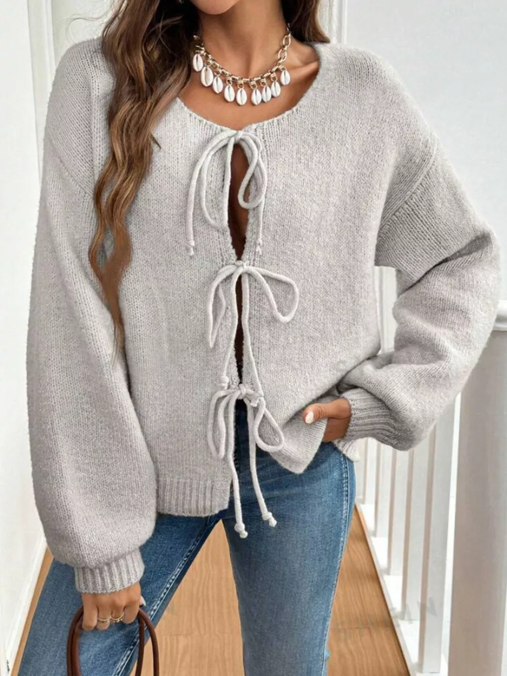 Tie-Front Long Sleeve Cardigan, image 8