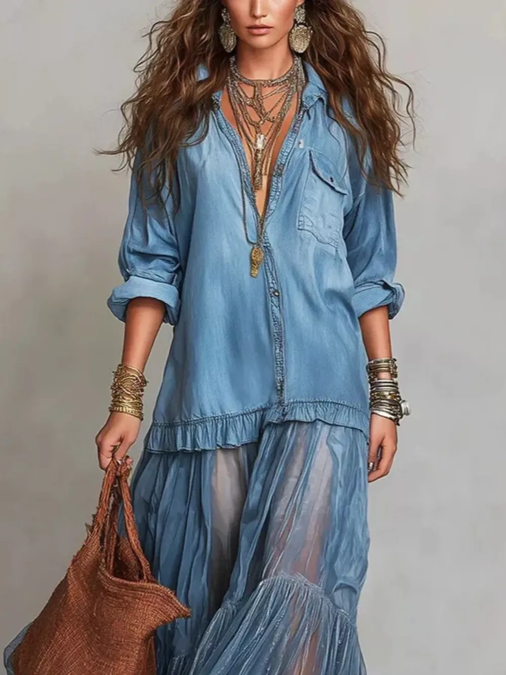 Long Sleeve Sheer Ruffle Maxi Dress, image 2