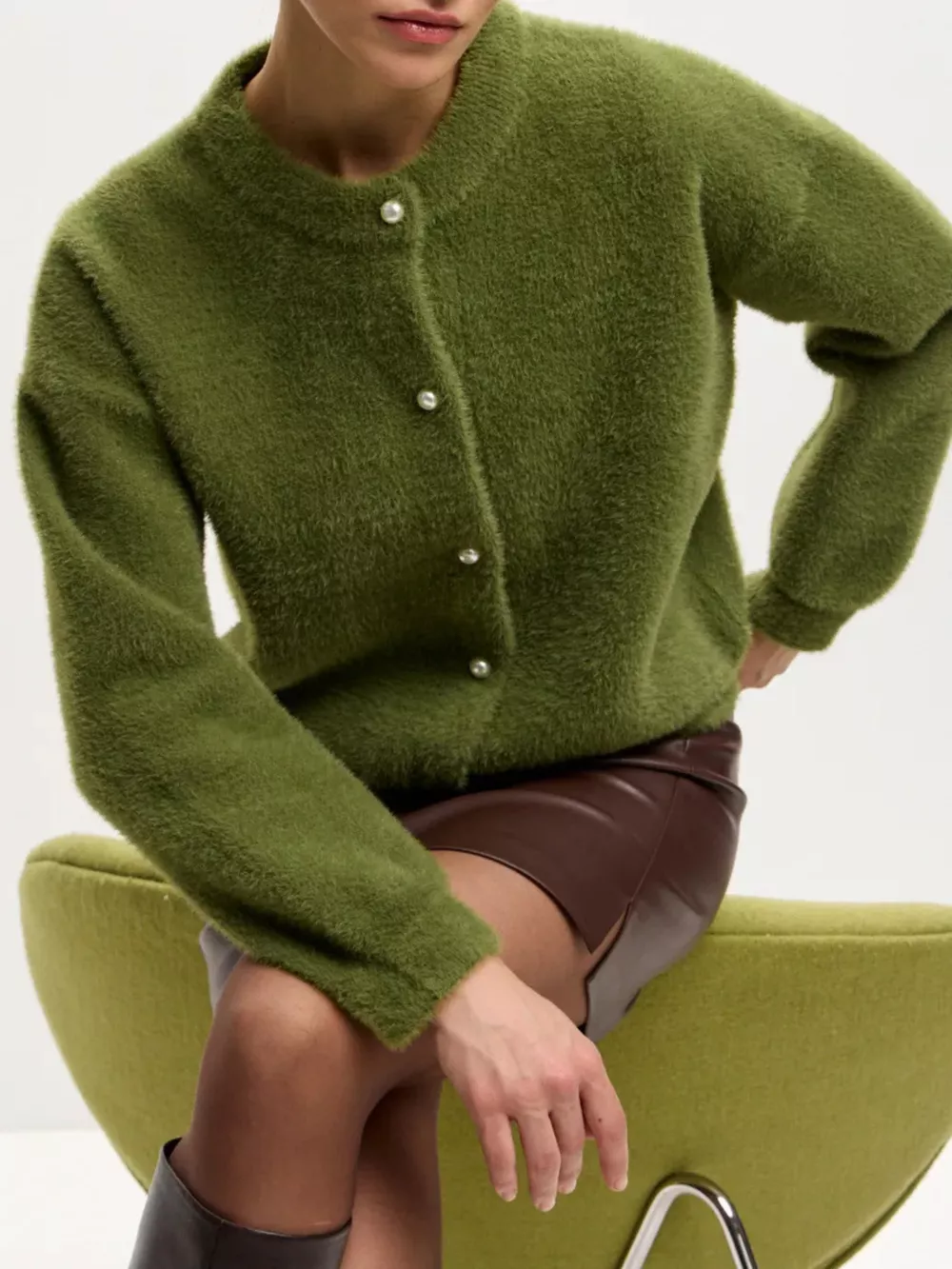Fuzzy Knit Button Down Cardigan, image 2