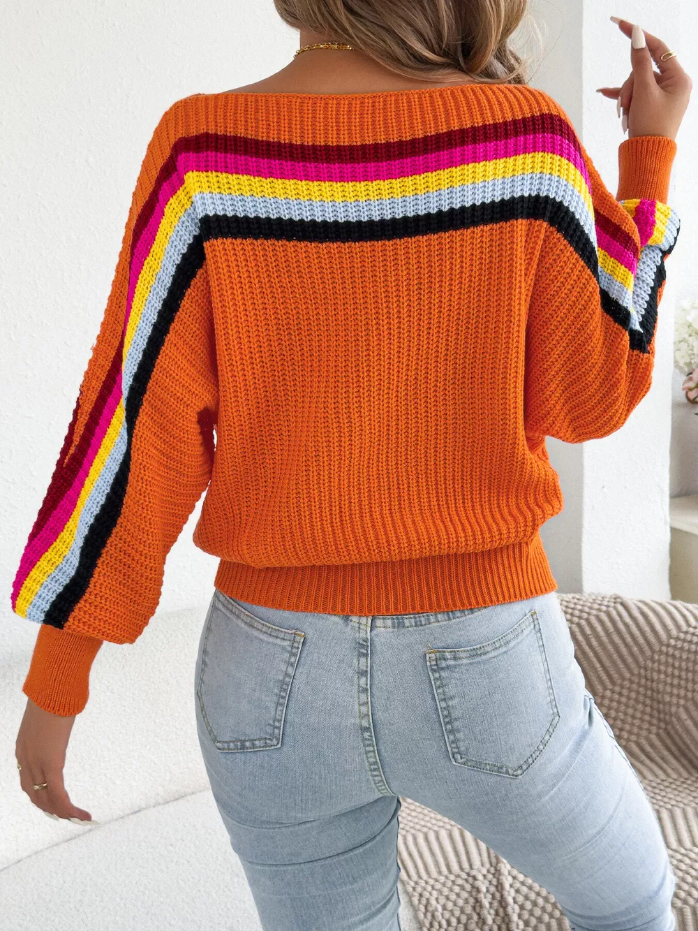 Striped Knit Boat Neck Sweater, image 20