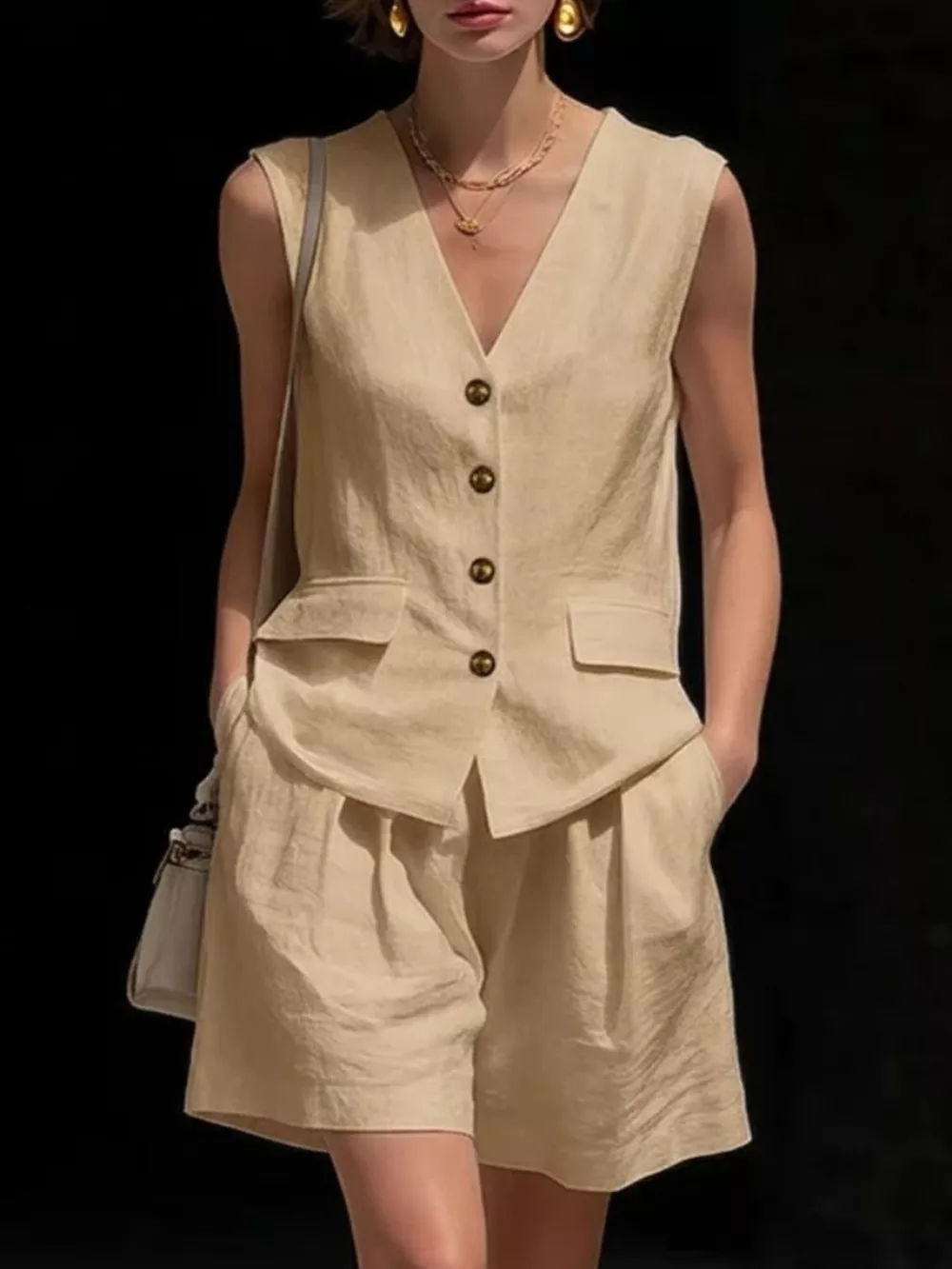 Full Size Sleeveless Vest and Shorts Set Plus Size, image 5