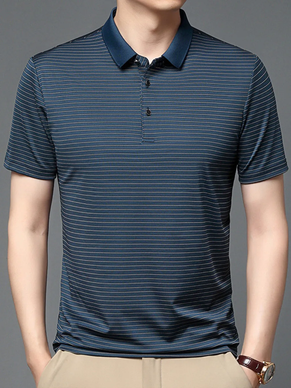Men's Plus Size Button Detail Short Sleeve Polo, image 3