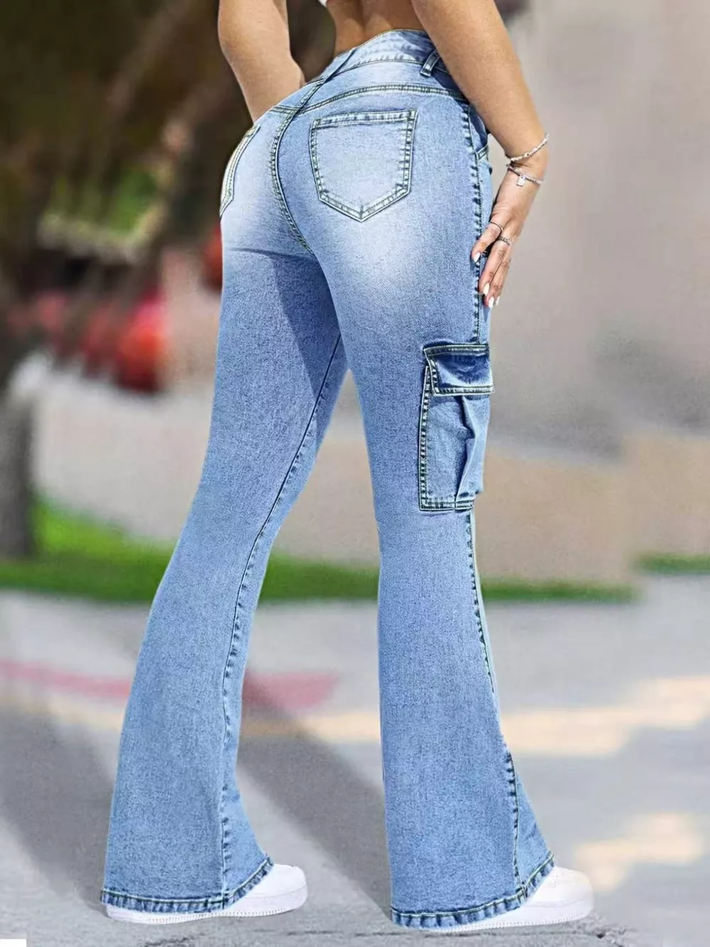 Flare Leg Cargo Jeans, image 3
