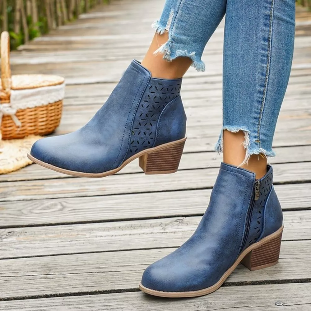 Block Heel Ankle Boots with Cutout Detail, image 11