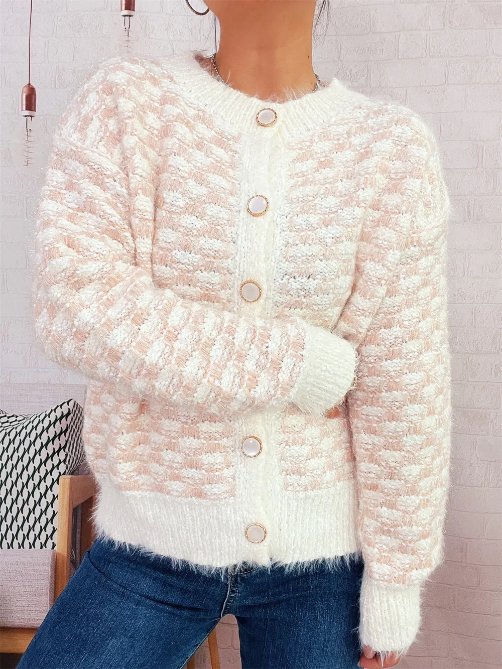 Fluffy Textured Button-Up Cardigan, image 3
