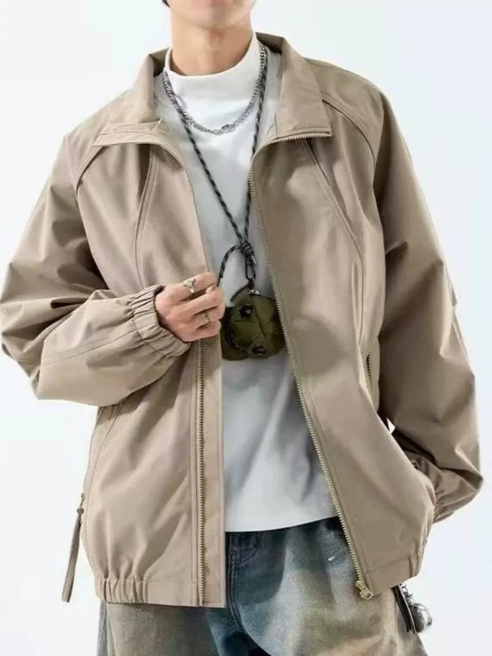 Men's Plus Size Zip Up Raglan Sleeve Jacket, image 4