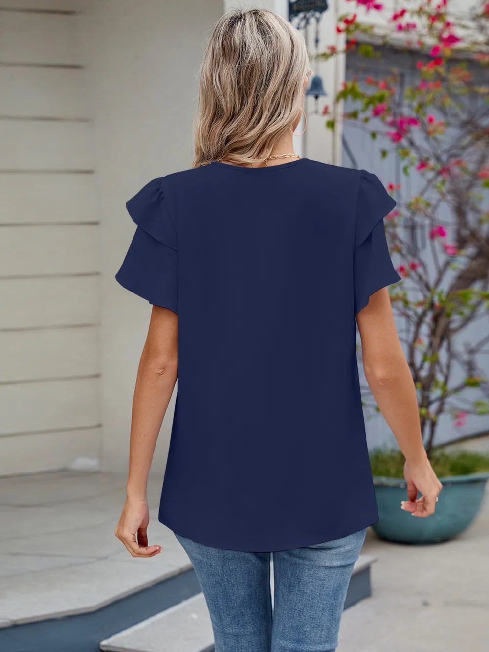 Round Neck Ruffled Layered Sleeve Blouse, image 20