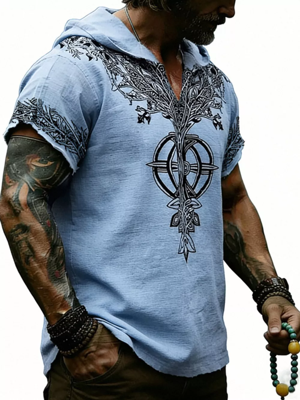 Men's Full Size Printed Hooded Short Sleeve Top Plus Size, image 14