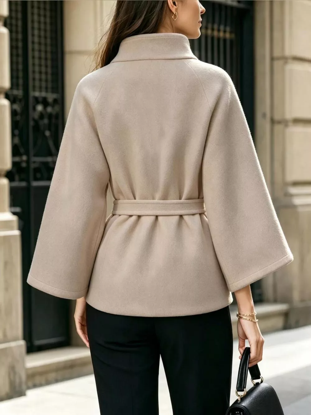 Button Down Cape Coat with Belted Waist, image 5