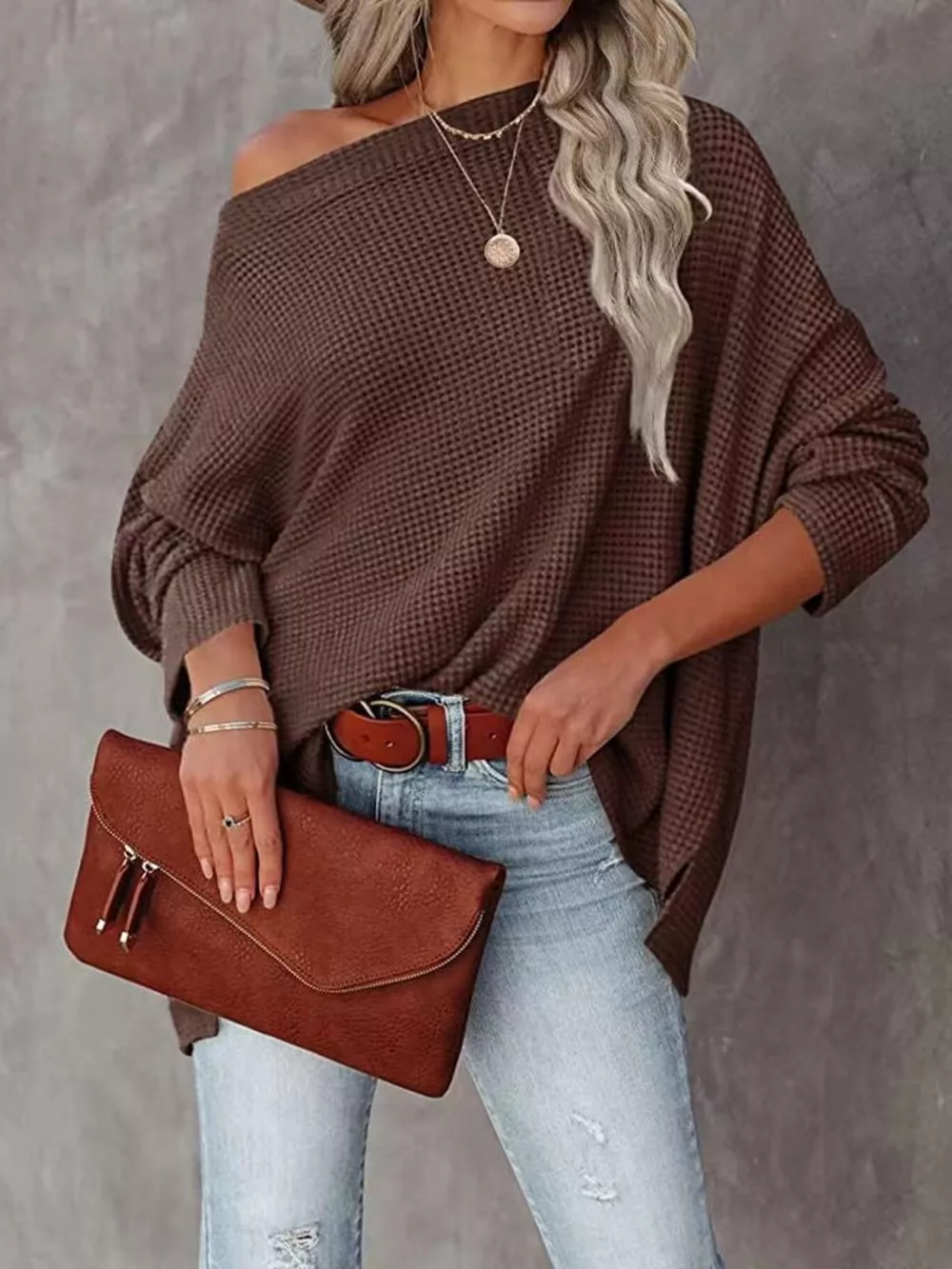 Waffle Knit Boat Neck T-Shirt, image 17