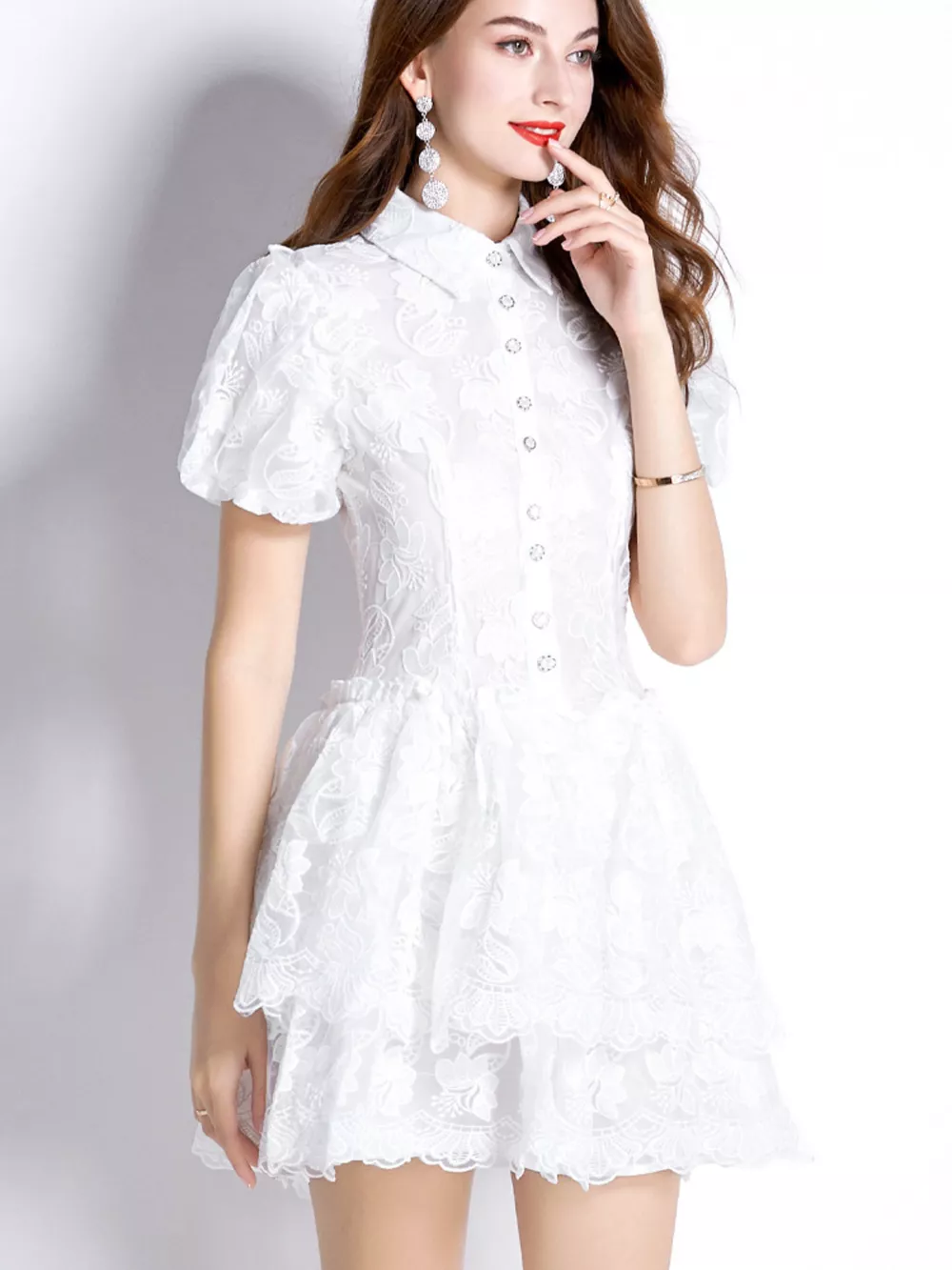 Lace Puff Sleeve Mini Dress, image 9