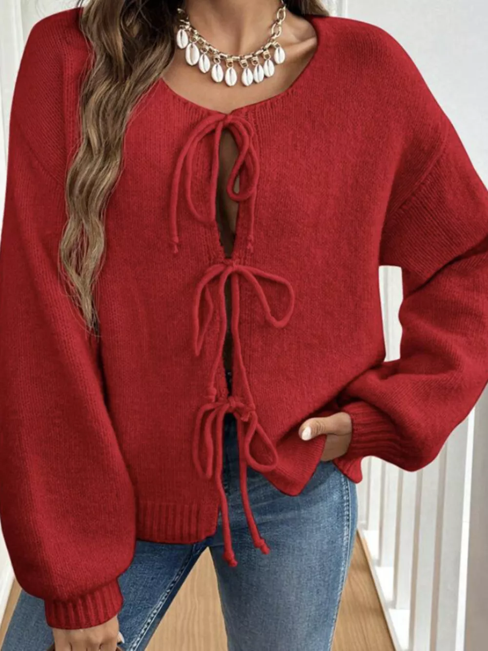 Tie-Front Long Sleeve Cardigan, image 9