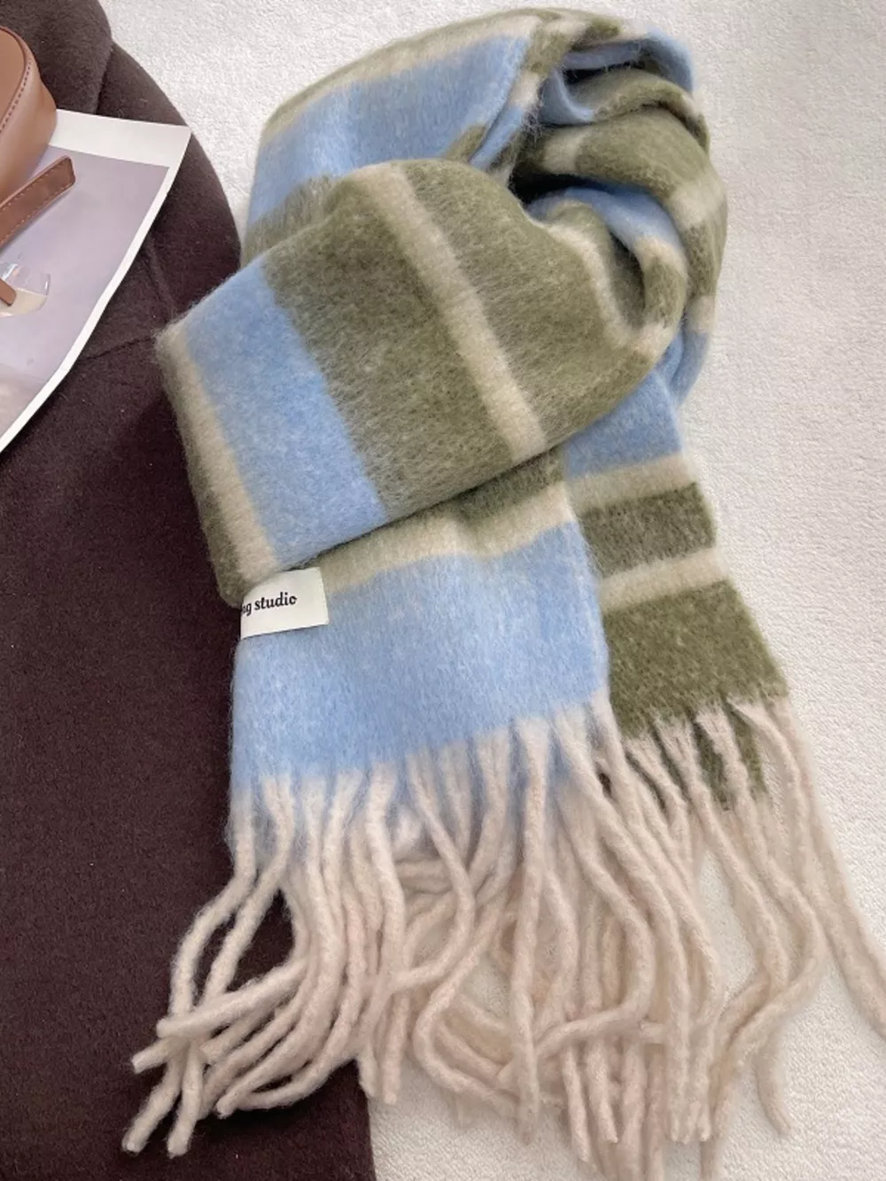 Soft Plaid Tassel Warm Scarf, image 6