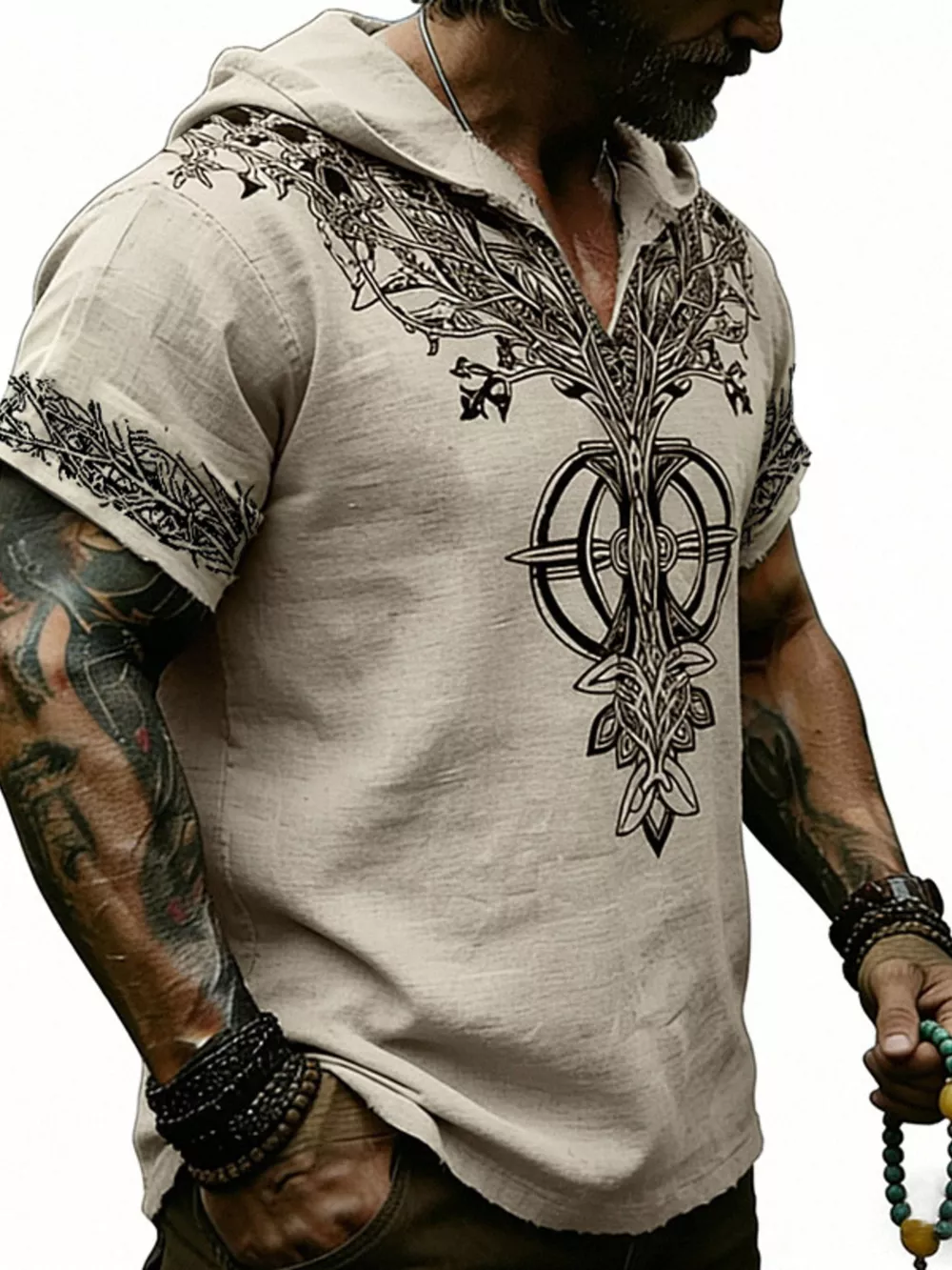 Men's Full Size Printed Hooded Short Sleeve Top Plus Size, image 6