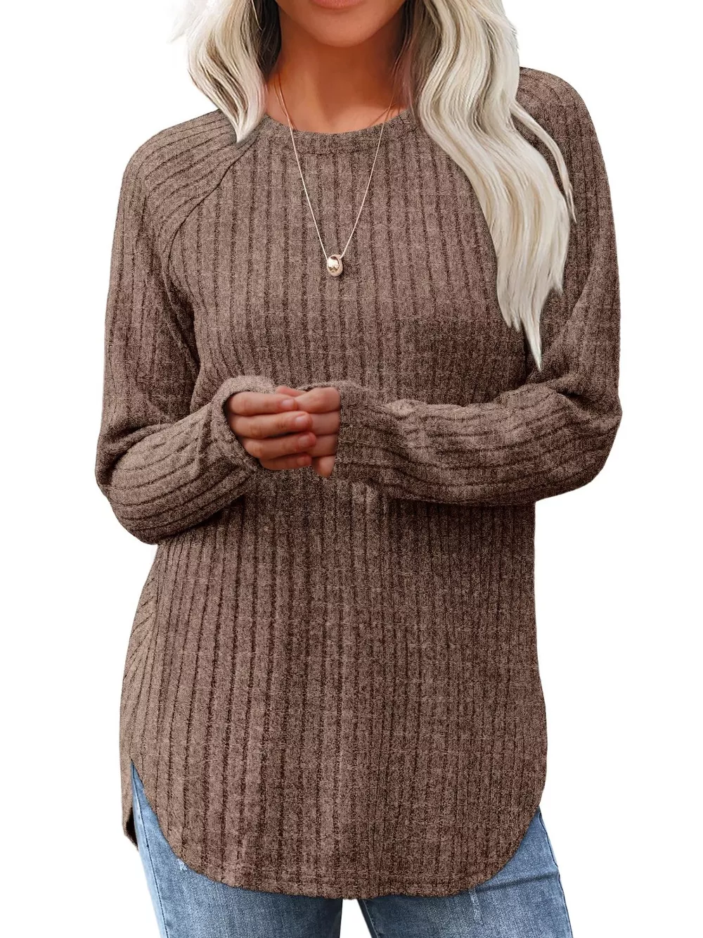 Ribbed Knit Long Sleeve T-Shirt, image 21