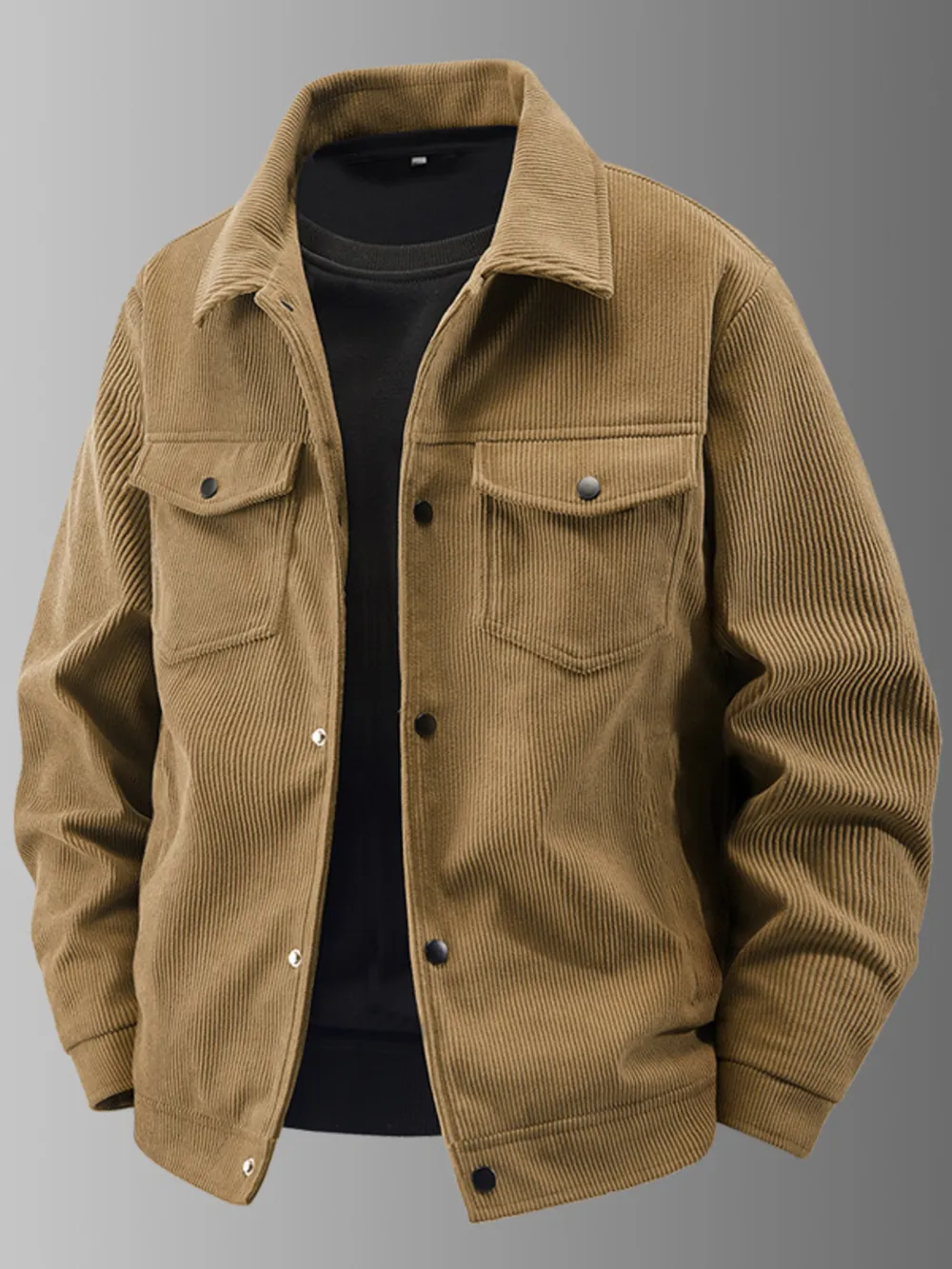 Men's Plus Size Corduroy Button-Up Jacket with Chest Pockets, image 3