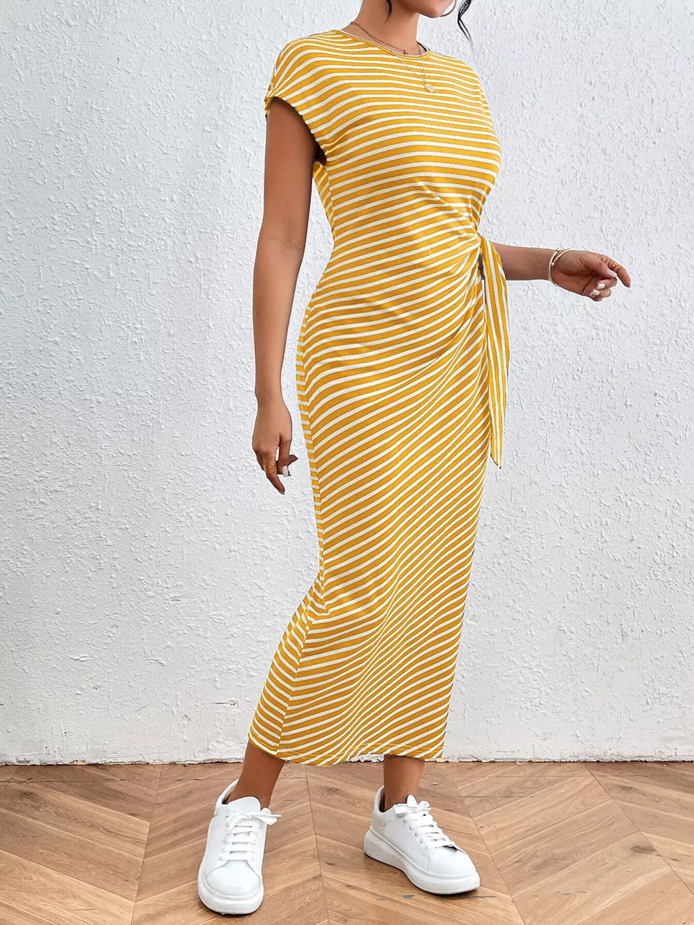 Striped Tie-Waist Midi Dress, image 10