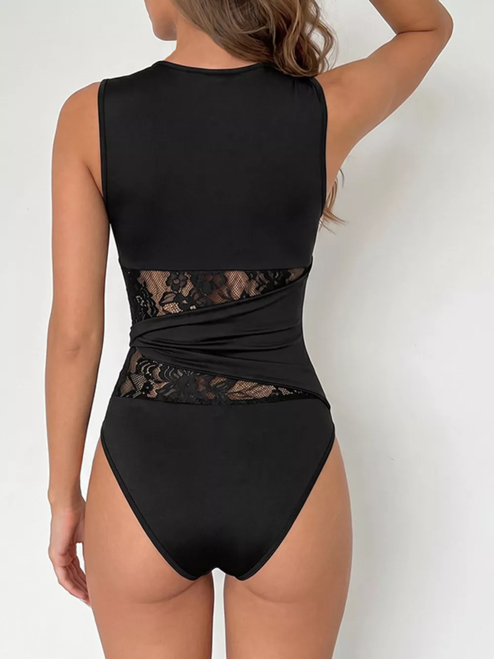 Sheer Lace Panel Sleeveless Bodysuit, image 6