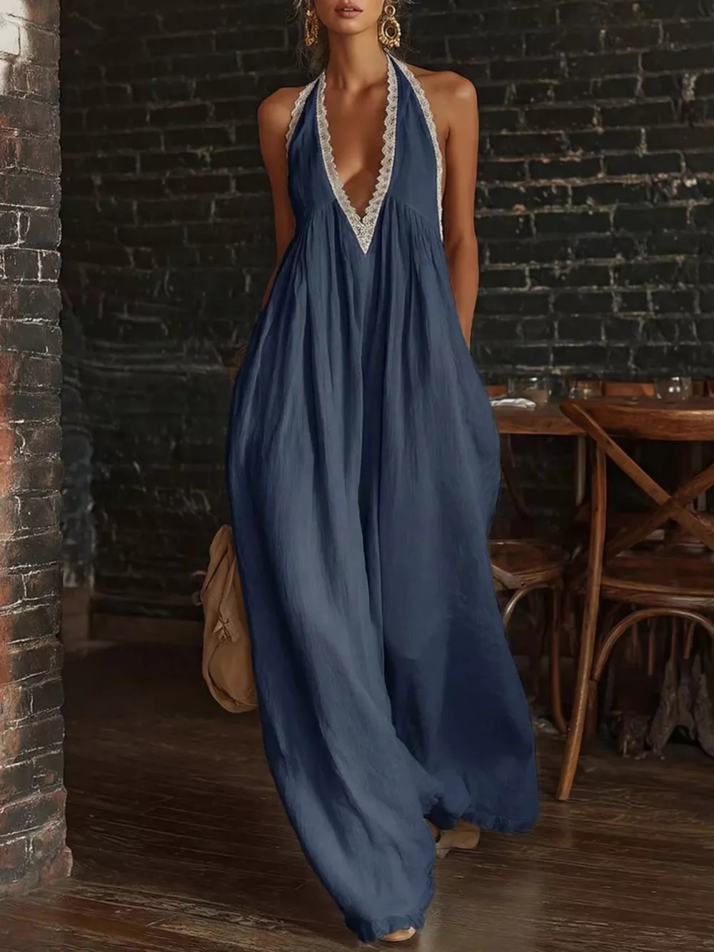 Full Size Lace Trim Wide-Leg Jumpsuit Plus Size, image 8
