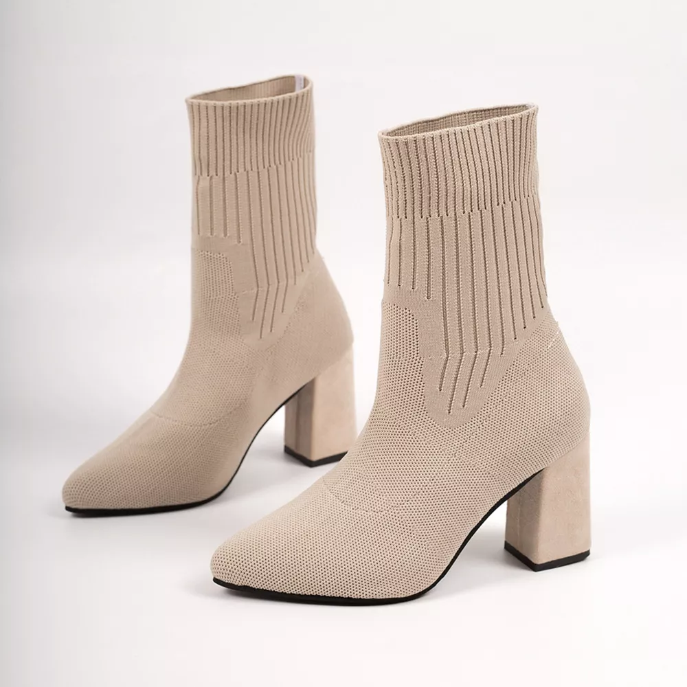 Stretchy Knit Sock Boots with Block Heels, image 6