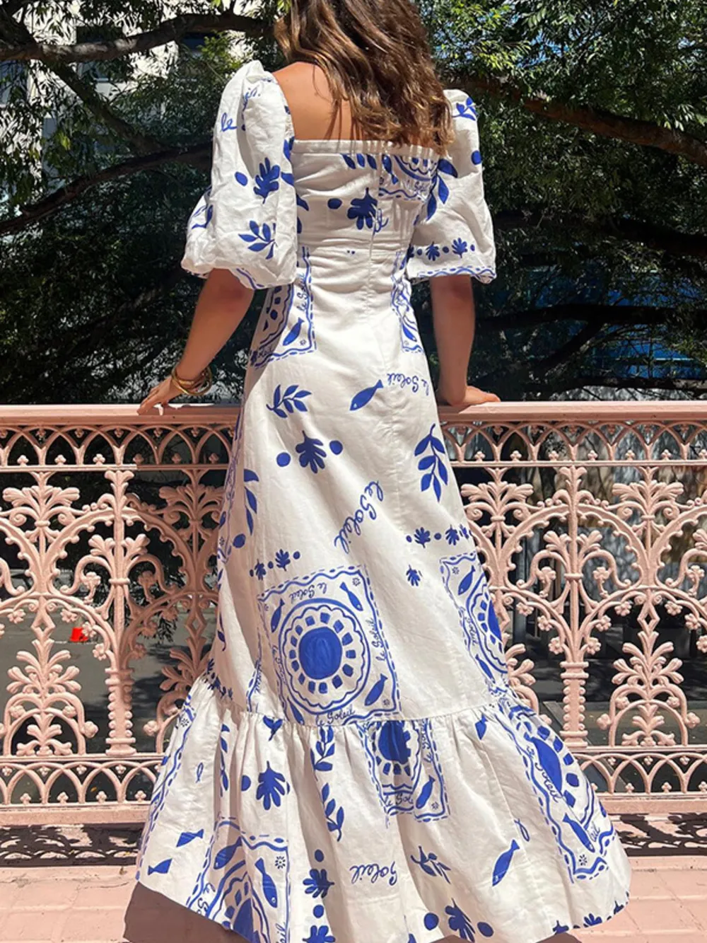 Floral Square Neck Puff Sleeve Maxi Dress with Ruffle Hem, image 11