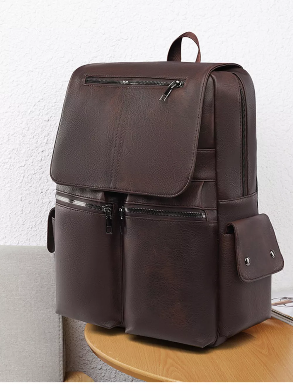Leather Flapover Backpack Bag, image 7