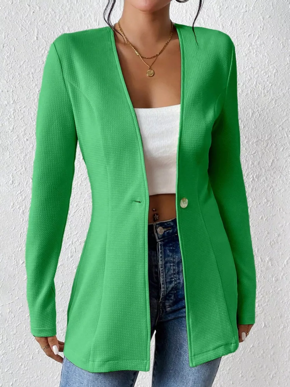 Single-Button Long Sleeve Blazer, image 12