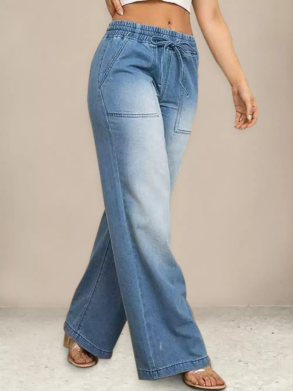 Drawstring Waist Wide Leg Jeans, image 7