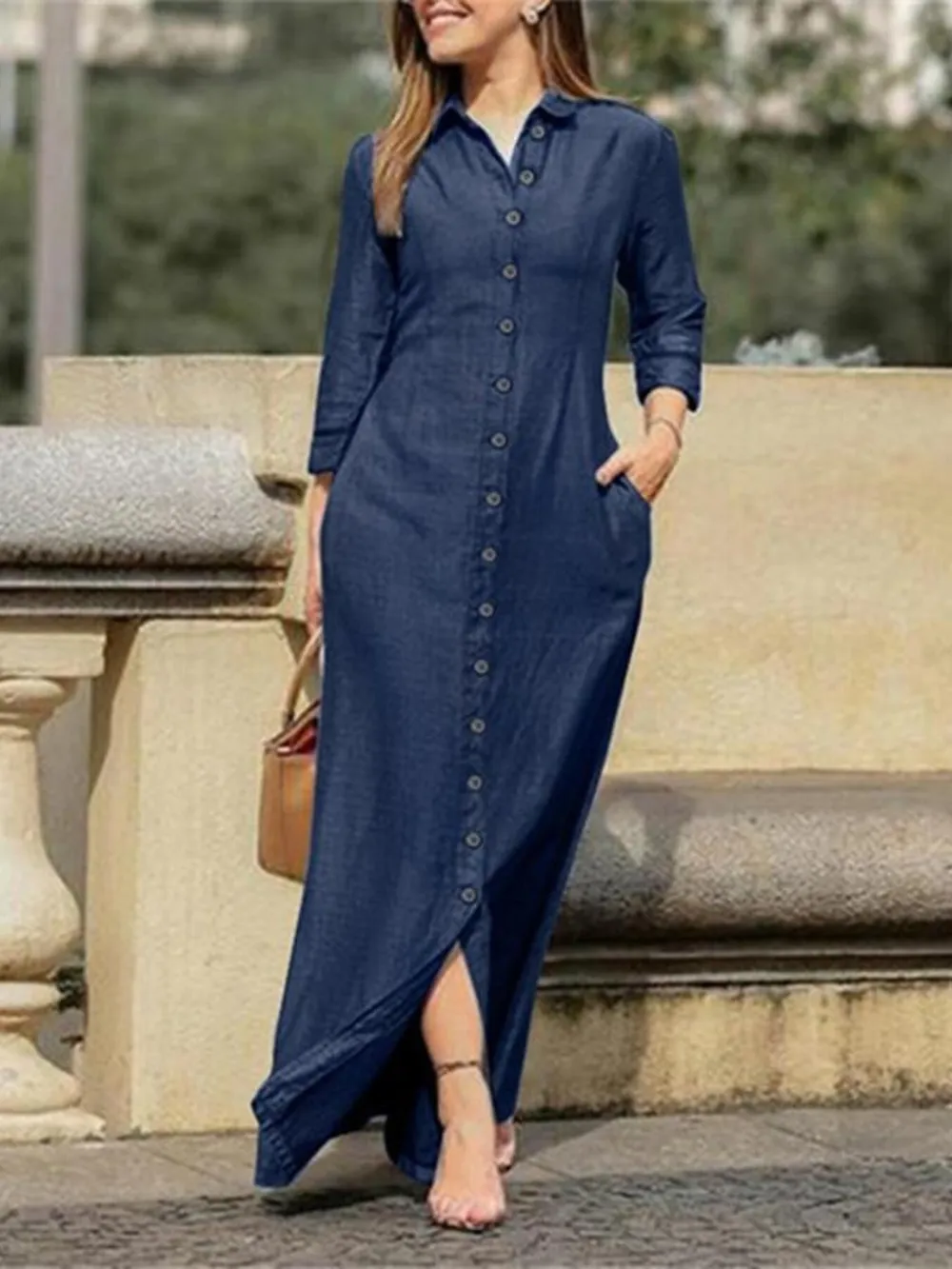 Full Size Button-Down Maxi Denim Dress Plus Size, image 7