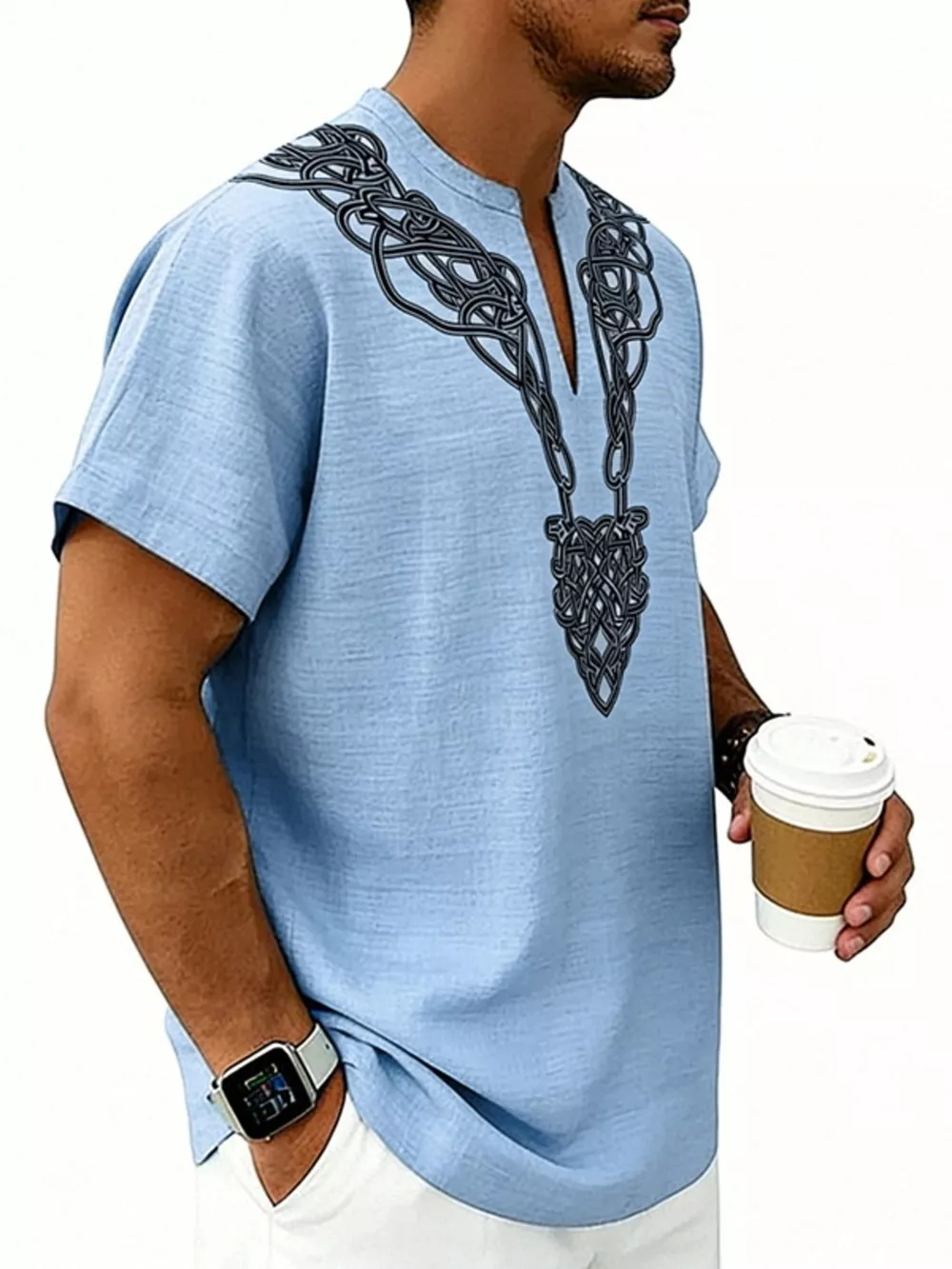 Men's Full Size Notched Printed Short Sleeve Blouse Plus Size, image 12