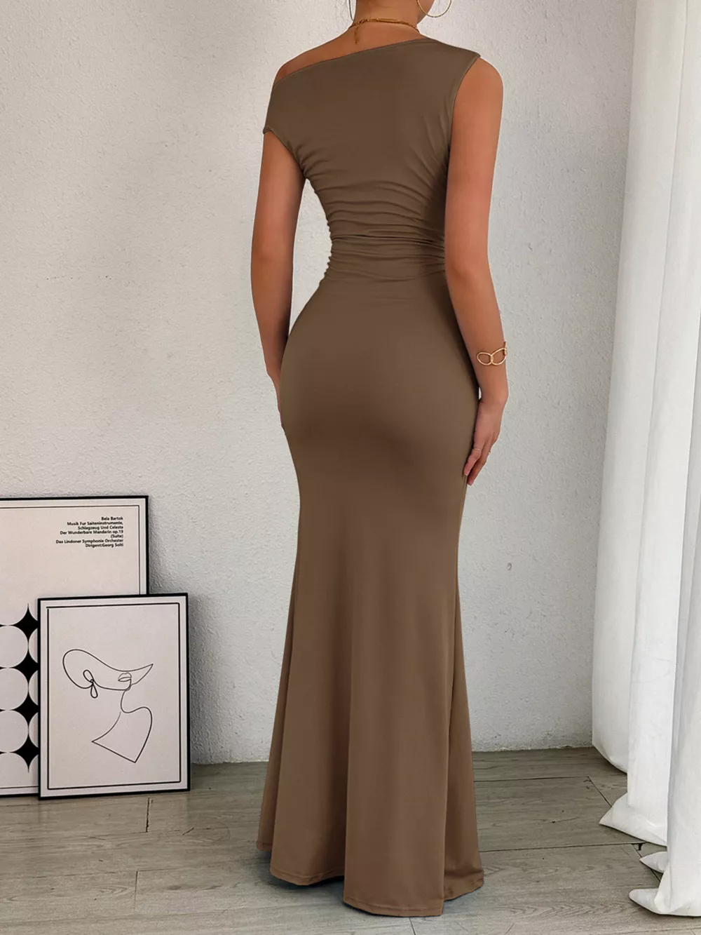 One-Shoulder Ruched Bodycon Maxi Dress, image 19