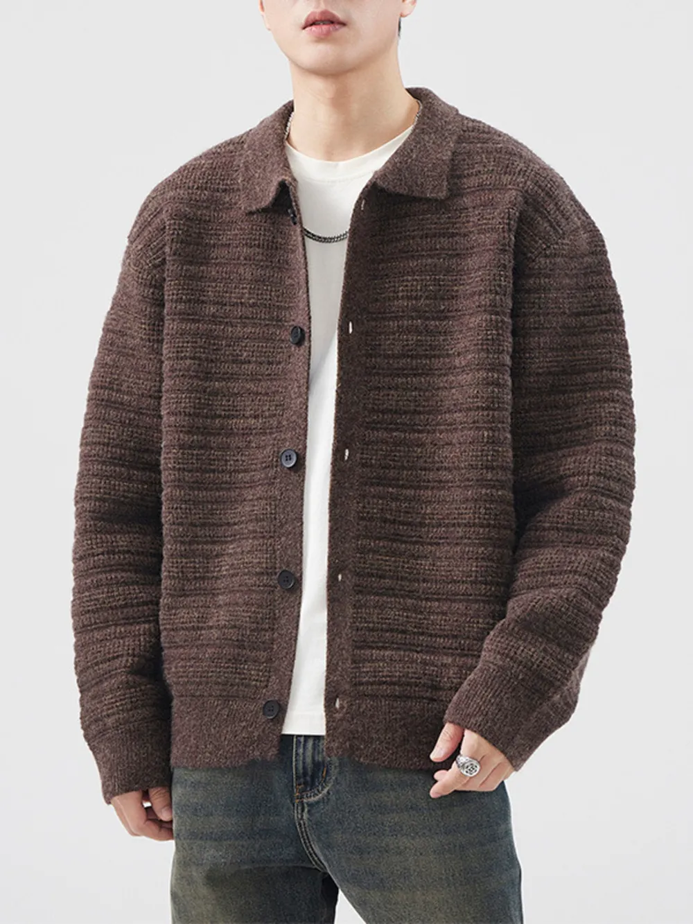 Men's Plus Size Button Up Long Sleeve Cardigan, image 10