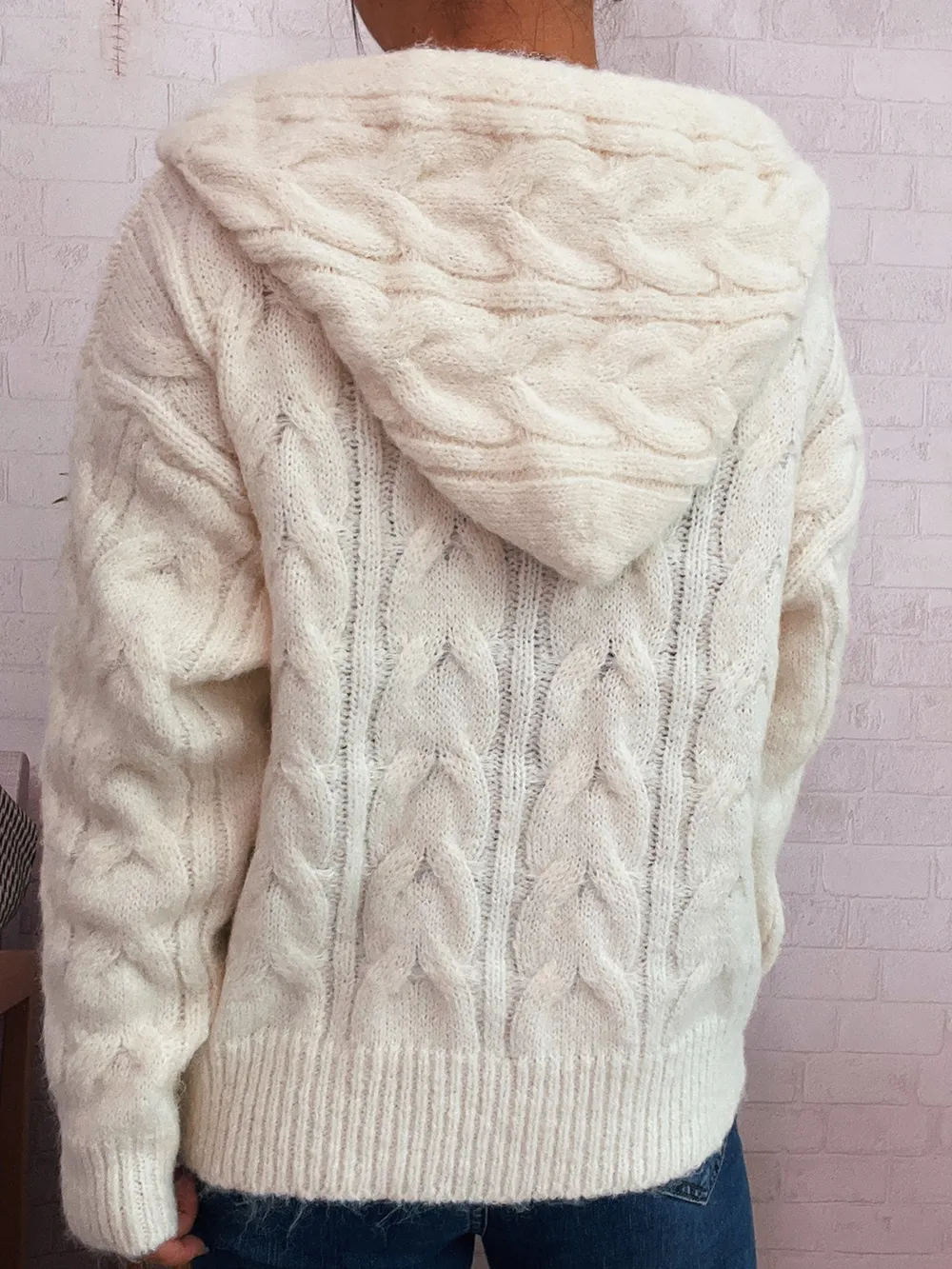 Cable Knit Hooded Zip-Up Cardigan, image 13