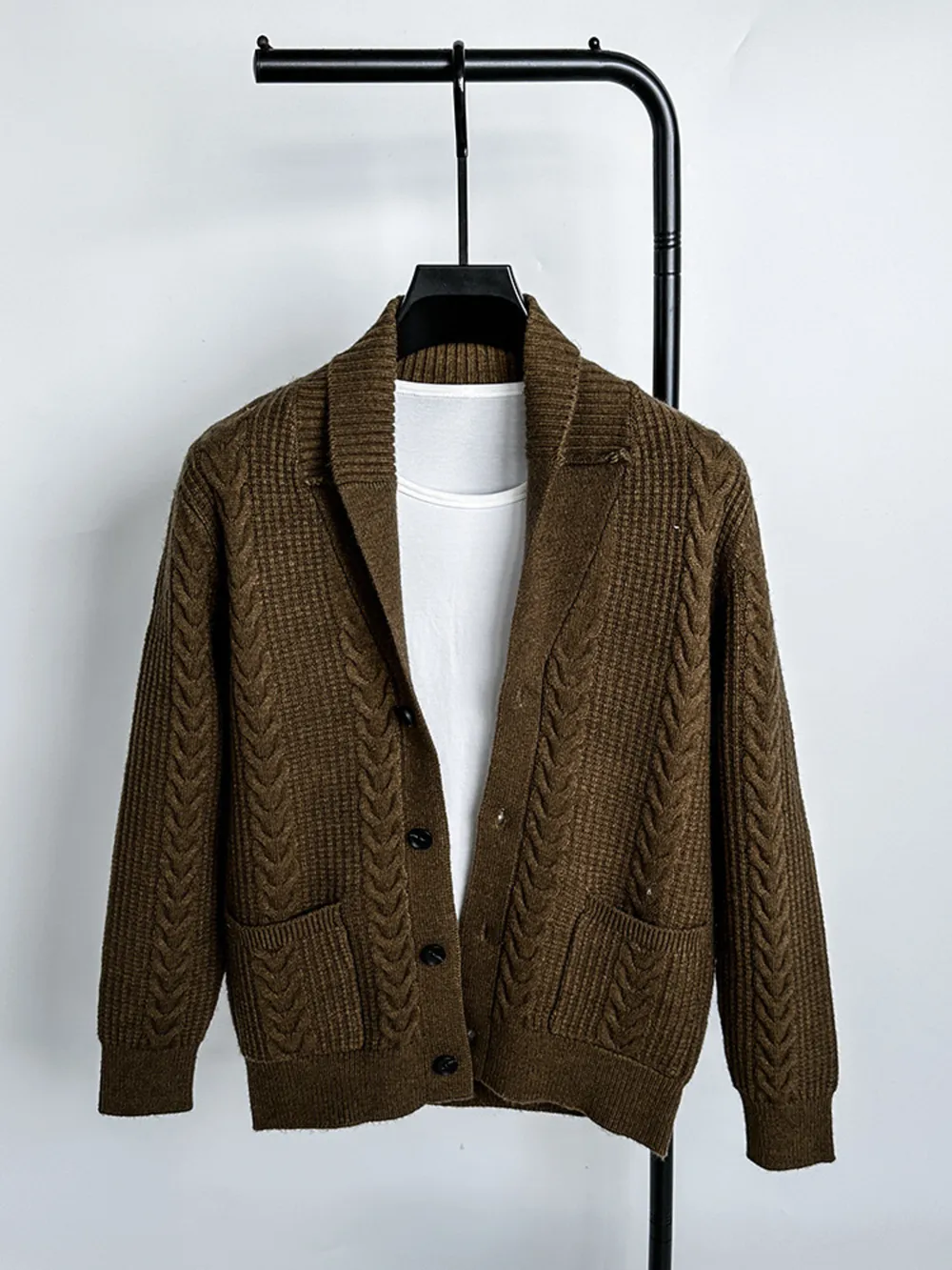 Men's Plus Size Cable Knit Button Up Cardigan, image 6