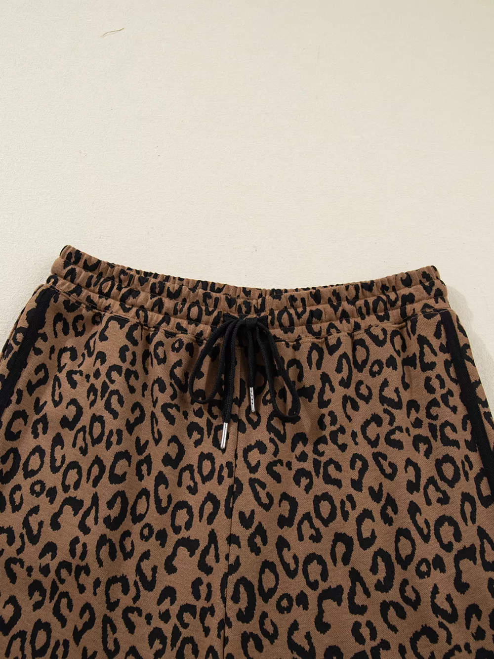 Striped Trim Leopard Long Sleeve Top Drawstring Pant Set, image 12